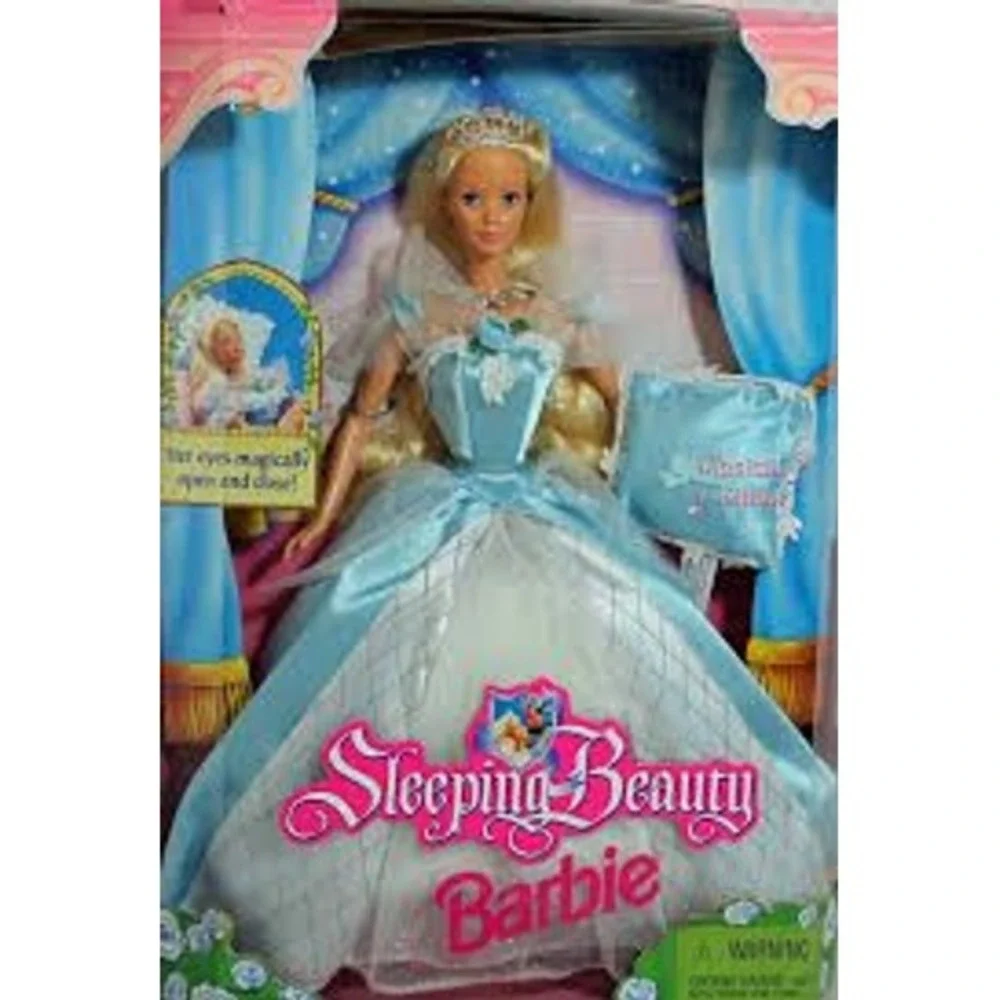 Vintage NEW Mattel 1997 Sleeping Beauty Barbie Doll Blue Gown Musical Pillow